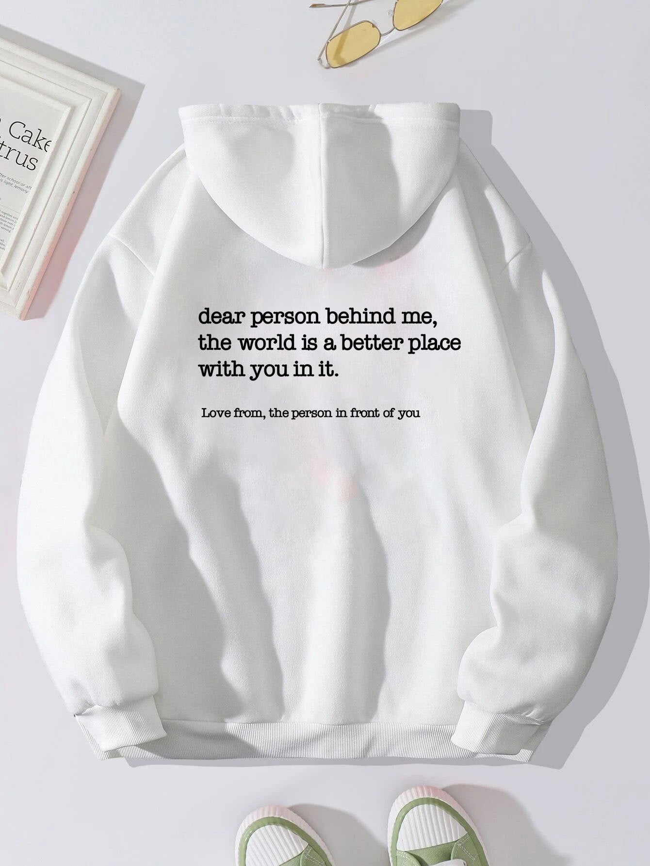 Women's Plain Letter Printed Kangaroo Pocket Drawstring Sweaters