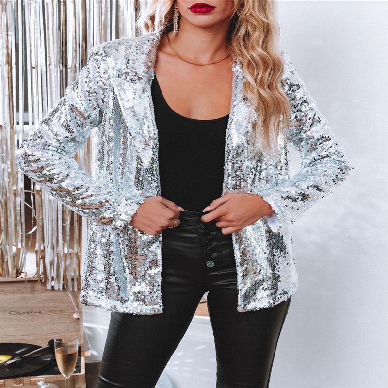 Spring Fashionable Sequins Lapel Casual West Coats