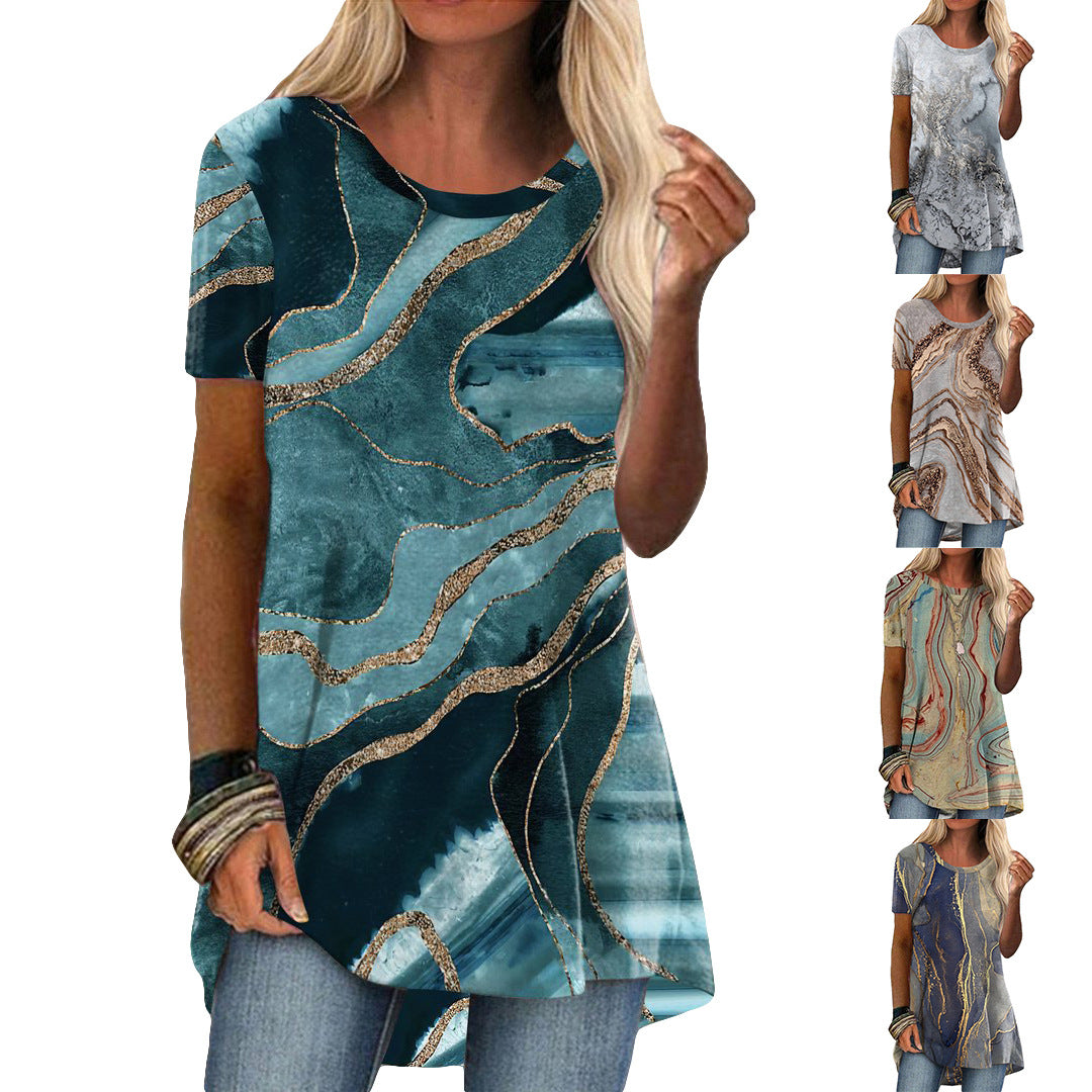 Women's Crew Neck Style Vintage Print Sleeves Blouses