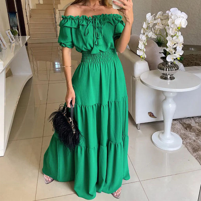 Women's Dress Fashion Elegant Ruffle Puff Sleeve Dresses