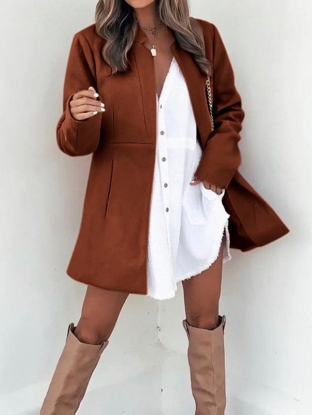 Women's Solid Color Slimming Long Sleeve Pocket Coats