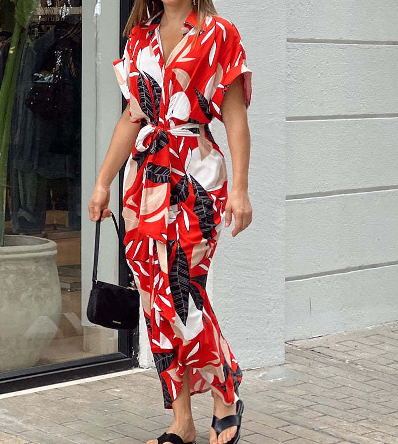 Women's Summer Fashion Printed High Waist Sleeve Dresses