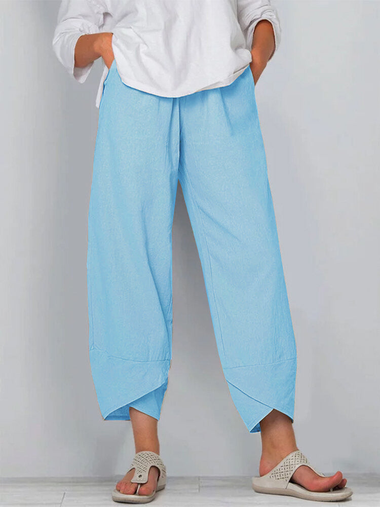 Women's Elastic Waist Cotton Linen Loose Casual Pants