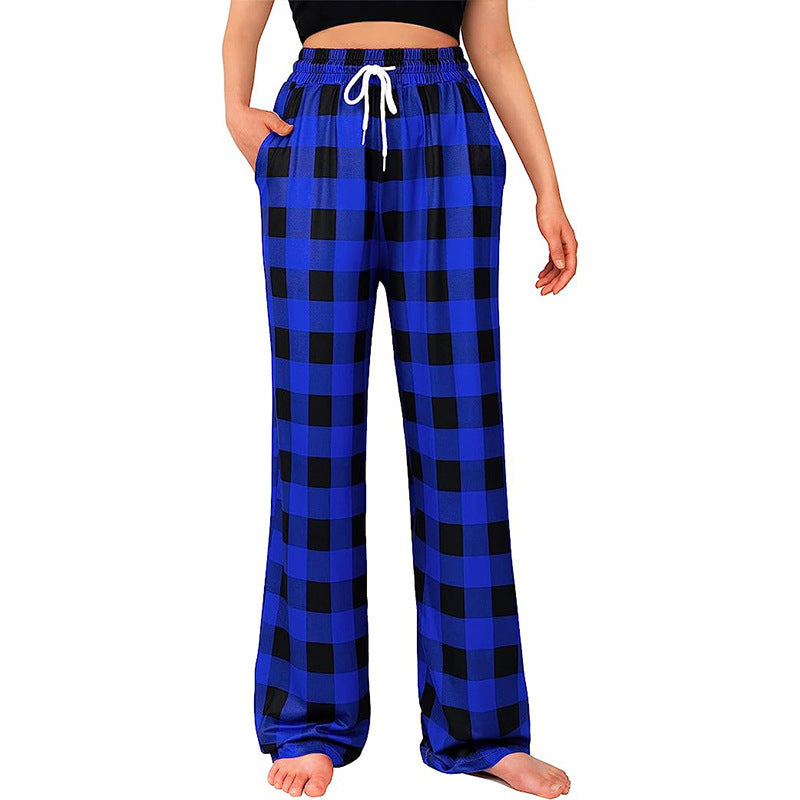 Women's Straight Casual Comfortable Drawstring Stretch Plaid Leggings