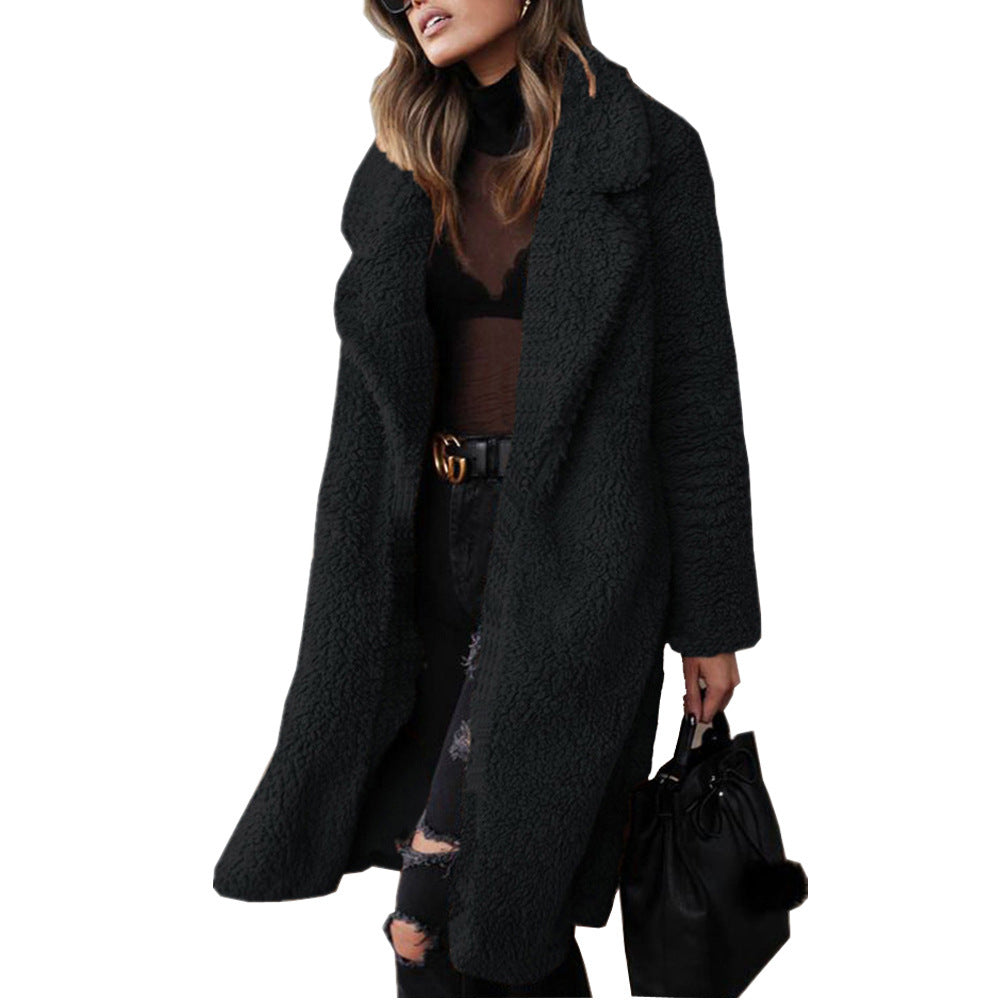 Women's Elegant Long-sleeved Lapel Plush Large Coats