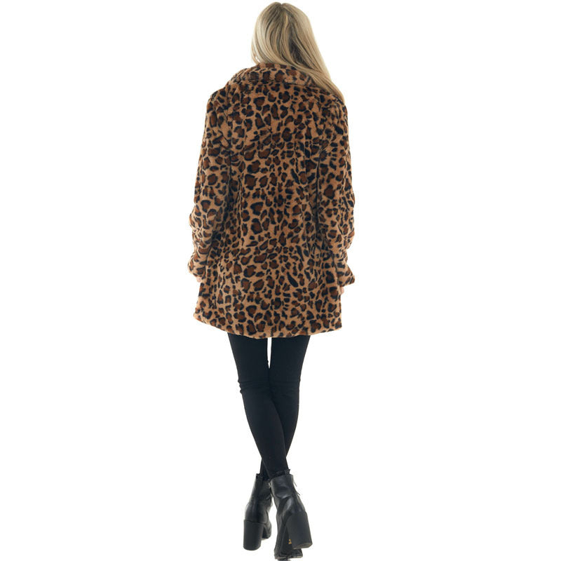 Women's Leopard Print Fashion Temperament Fur Loose Furry Coats