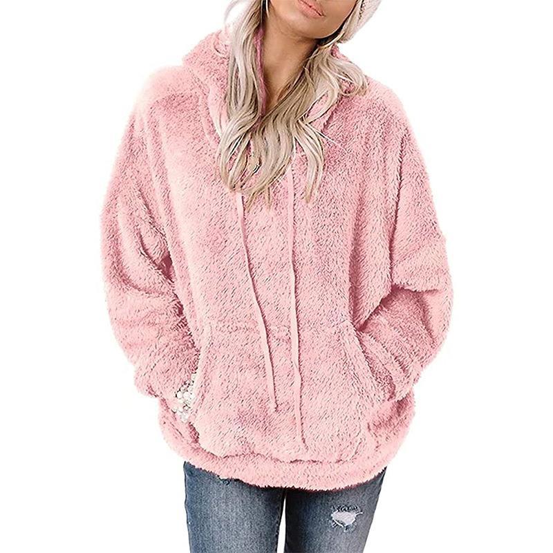 Women's Sleeve Hooded Solid Color Casual Loose Sweatshirt Jackets