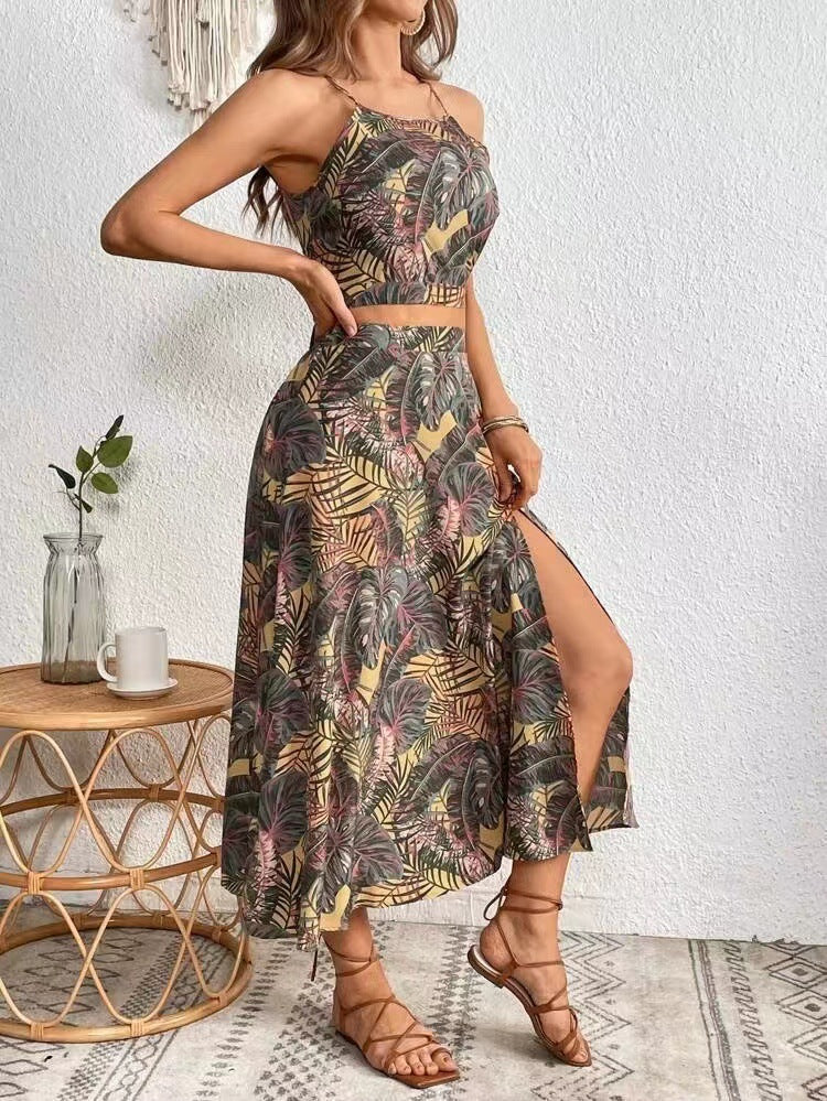 Women's Summer Two-piece Sling Printed Dress Dresses