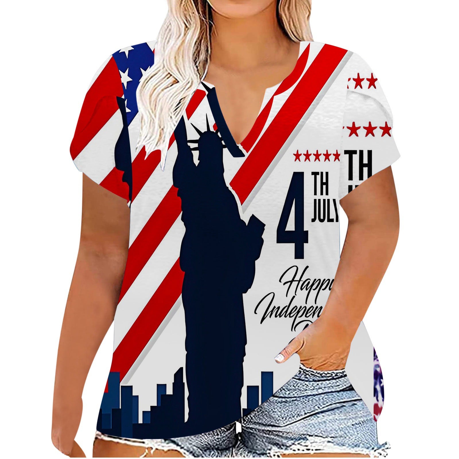 Women's Independence Day Printed Summer Short-sleeved T-shirt Plus Size