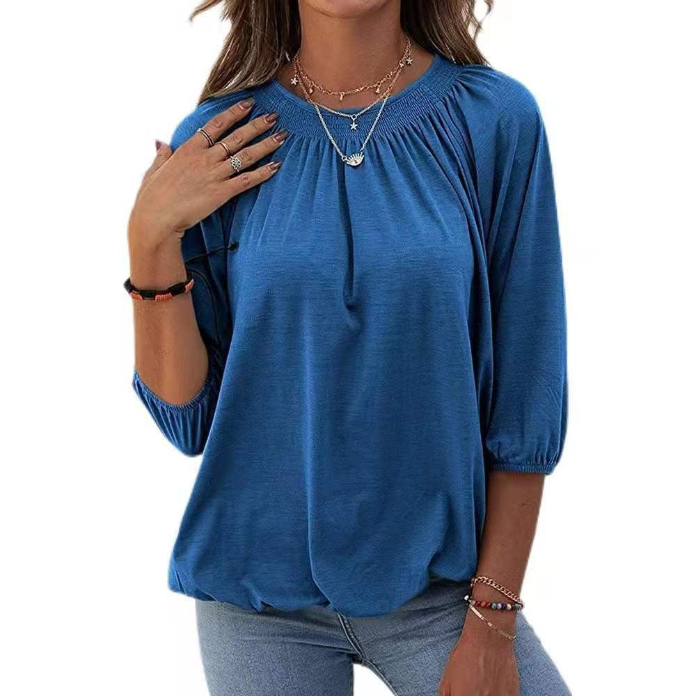 Women's Spring Summer Elegant Pullover Round Neck Loose Blouses