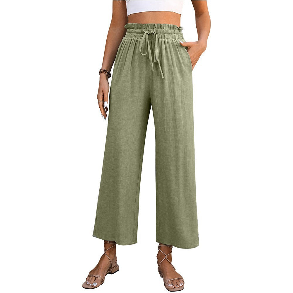 Women's Color Loose Cotton Linen High Waist Pants