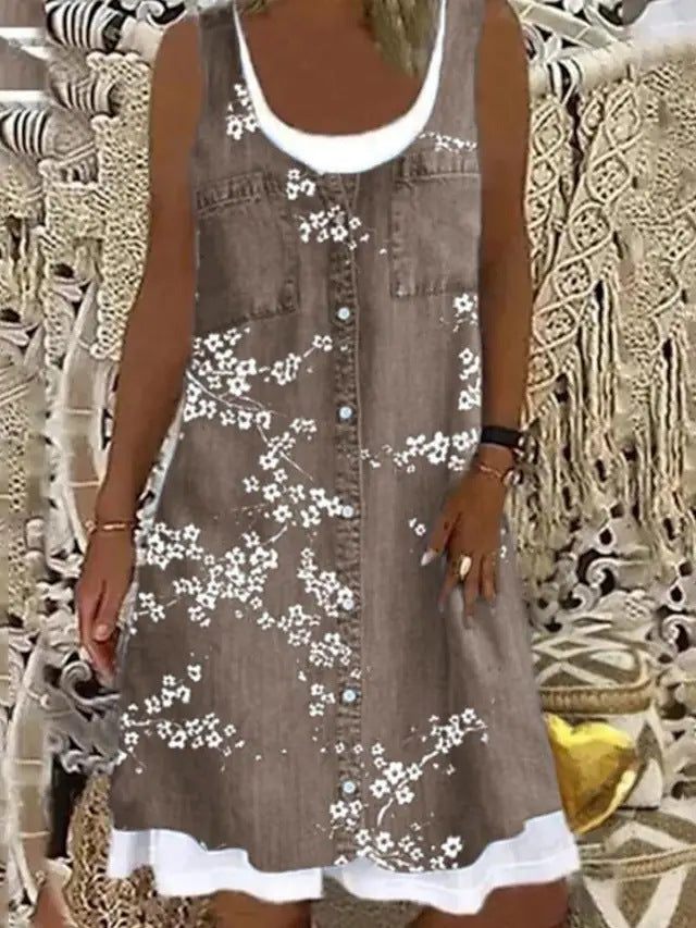 Women's Sleeveless Stitching Printing Casual Dress Dresses