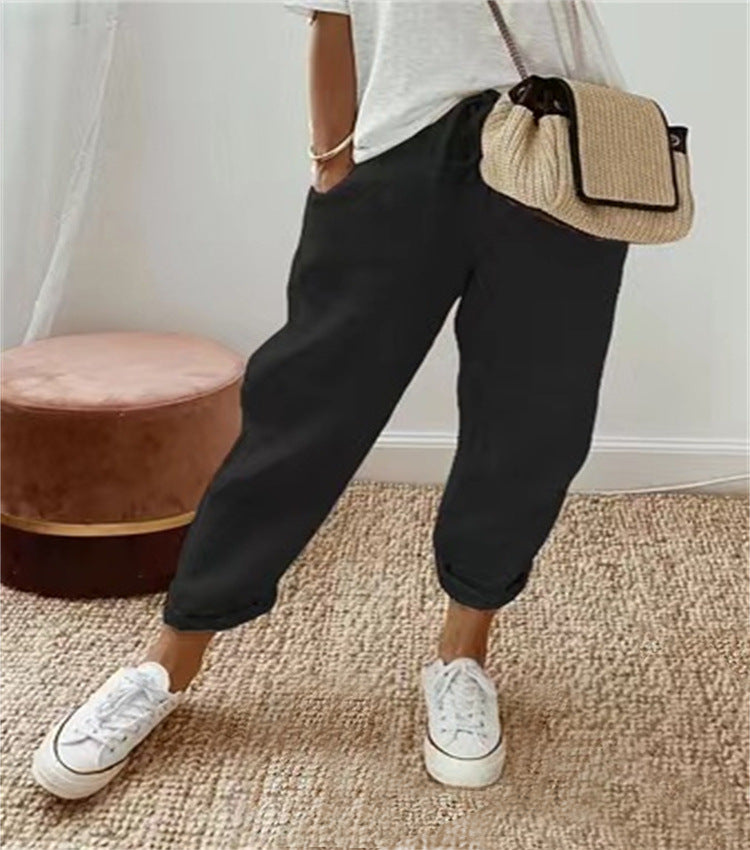 Women's Cotton And Linen Solid Color Casual Pants