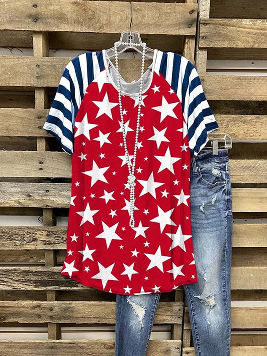 Women's T-shirt American Stitching Color Printing Style Blouses