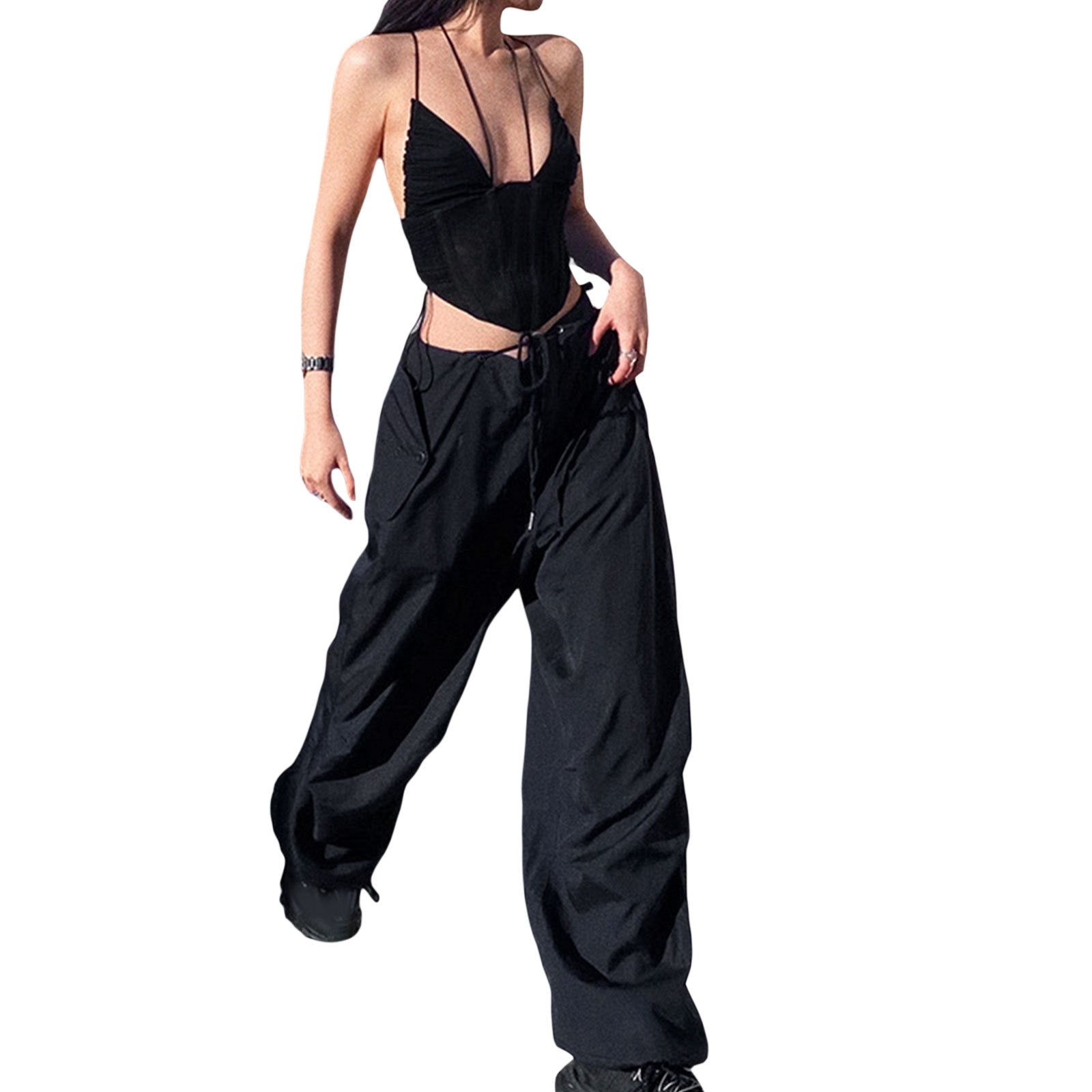 Women's Street Retro Loose High Waist Paper Pants