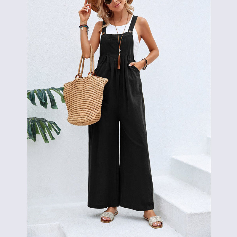 Women's Solid Color Casual Suspender Trousers Pants