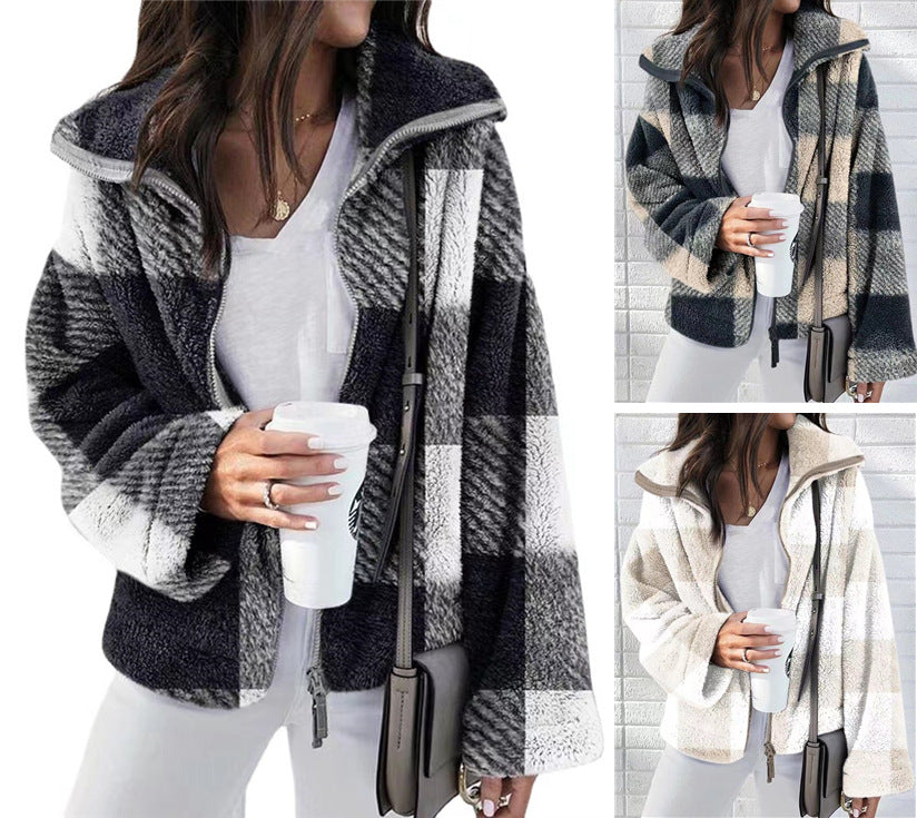 Women's Unique Double-sided Plush Plaid Large Coats