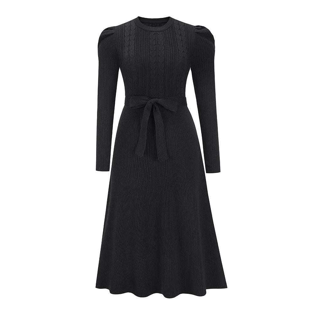 Bubble Long Sleeve Knitted Mid-length Elegant Slimming Dresses