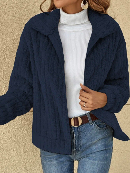 Elegant Graceful Women's Sunken Stripe Lapel Cardigans