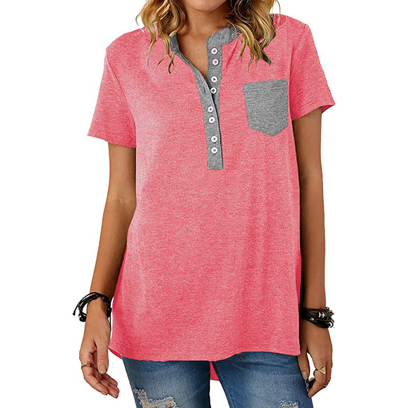 Women's T-shirt Summer Pocket Single-breasted Loose Casual Blouses