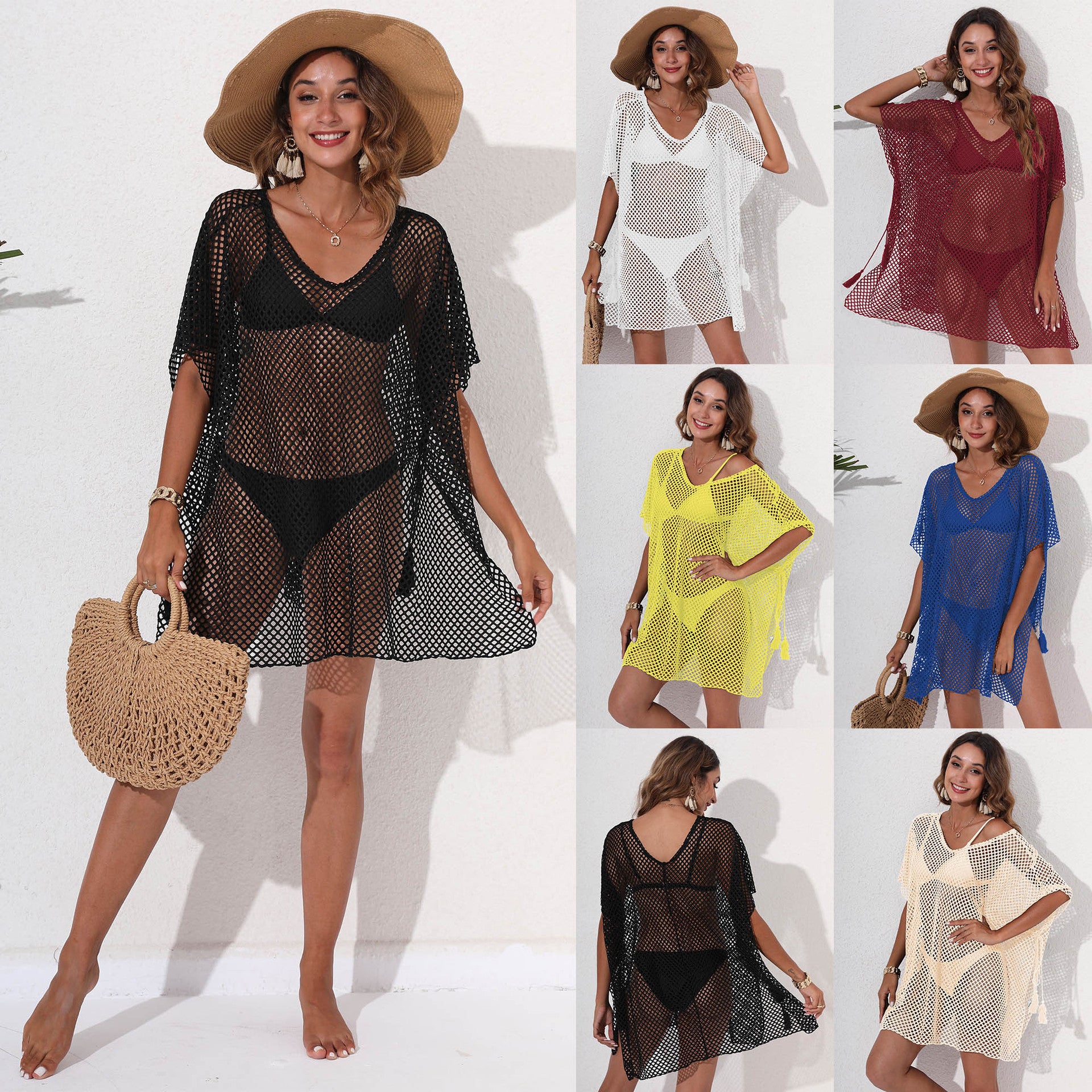 Women's Mesh Beach Cover-up Loose Irregular Outer Wear Dresses