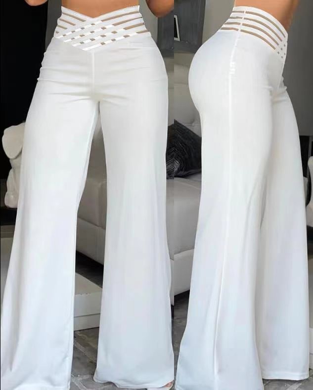 Women's Belt High Waist Casual Straight Loose Trousers Pants