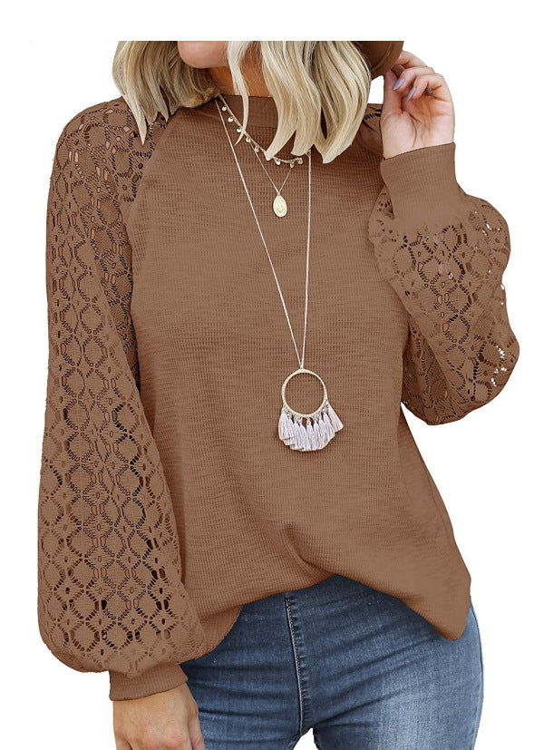 Women's Round Neck Long Sleeve Lace Stitching Sweaters