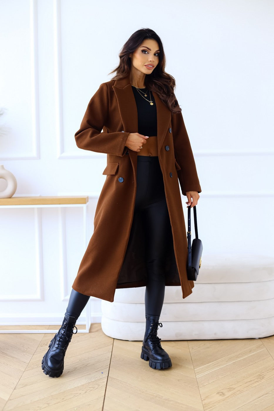 Women's Double Breasted Long Sleeve Lapel Button Coats