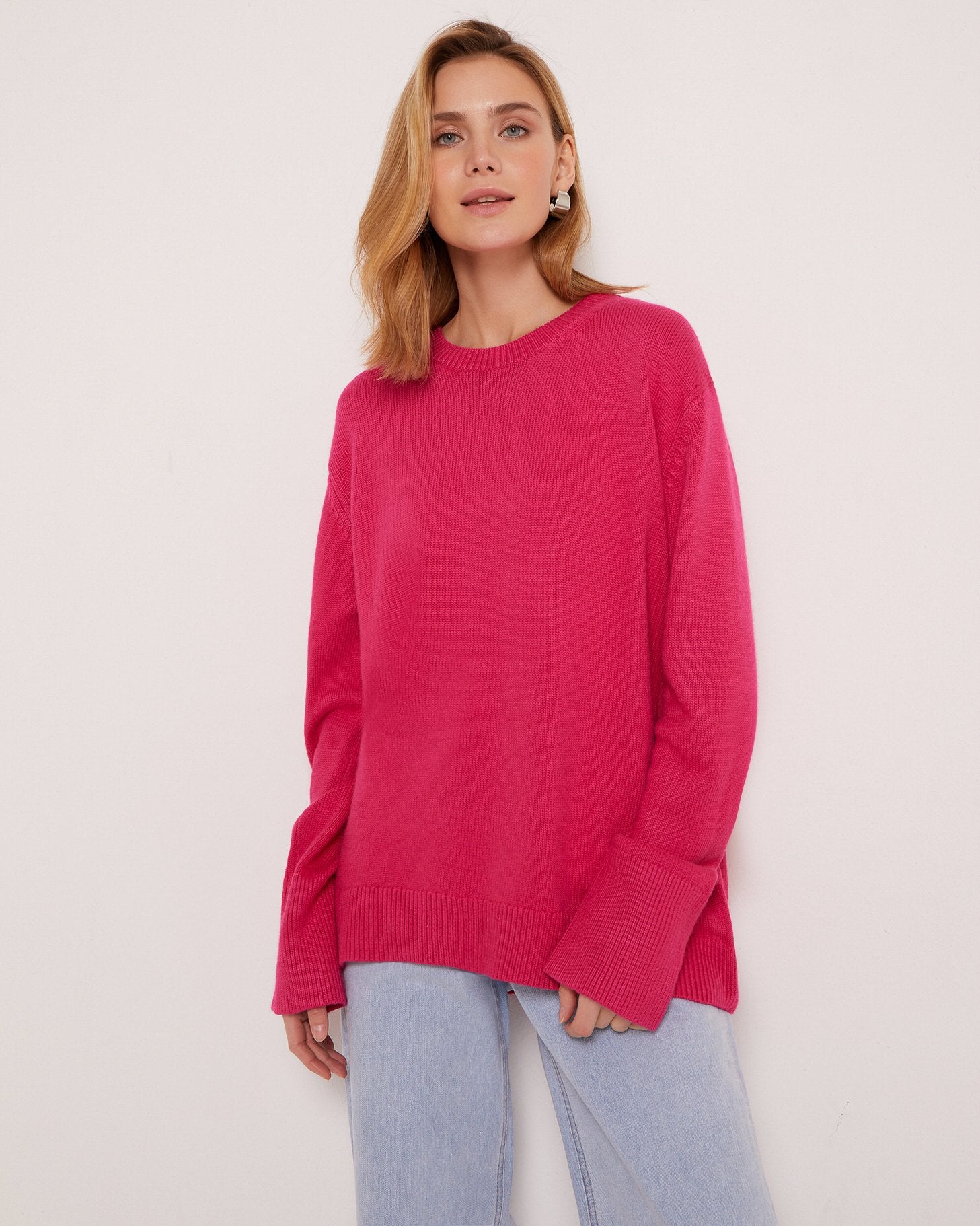 Women's Round Neck Loose Solid Color Knitwear