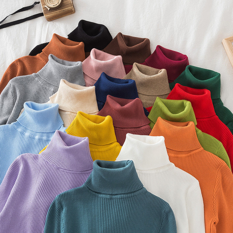 Sleeve Turtleneck Bottoming Shirt Solid Color Sweaters