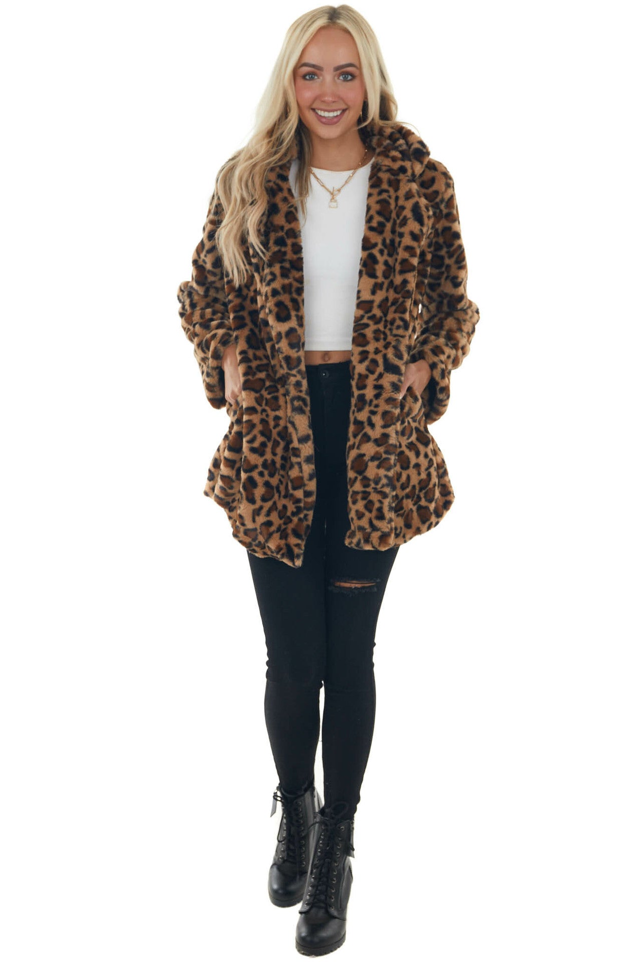 Women's Leopard Print Fashion Temperament Fur Loose Furry Coats