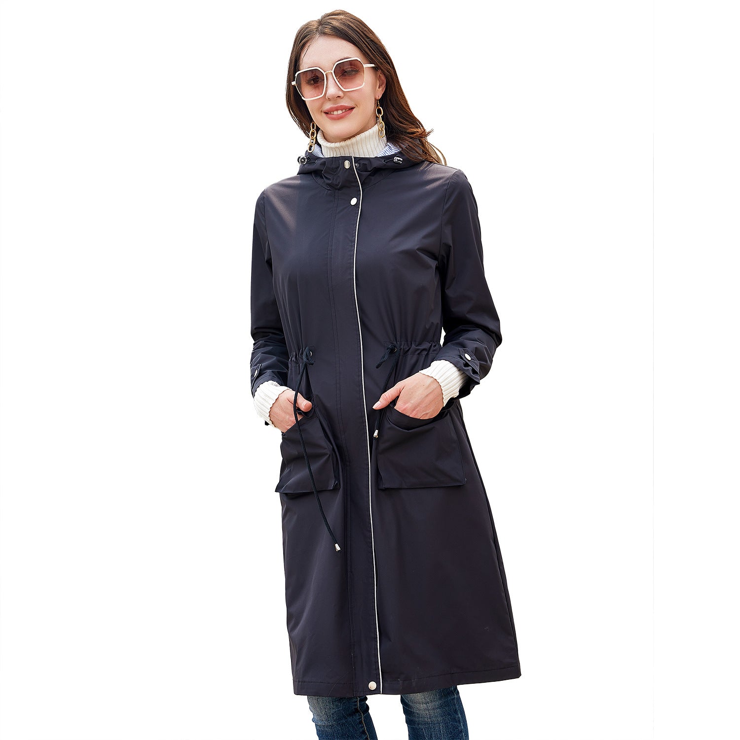 Women's Long Windbreaker Lengthened Waterproof Loose Long-sleeve Coats