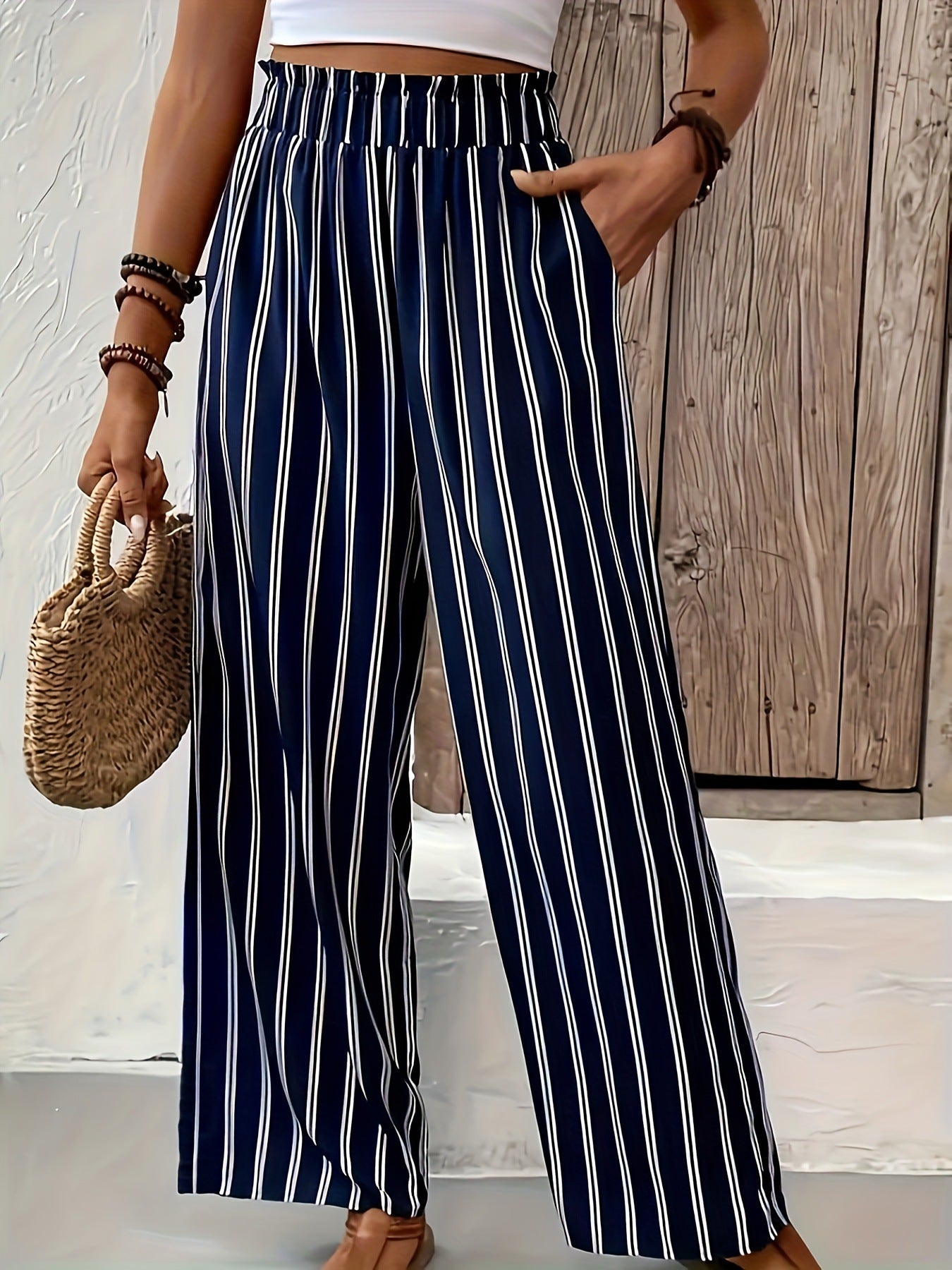 Women's Striped Loose Casual Summer High Waist Pants