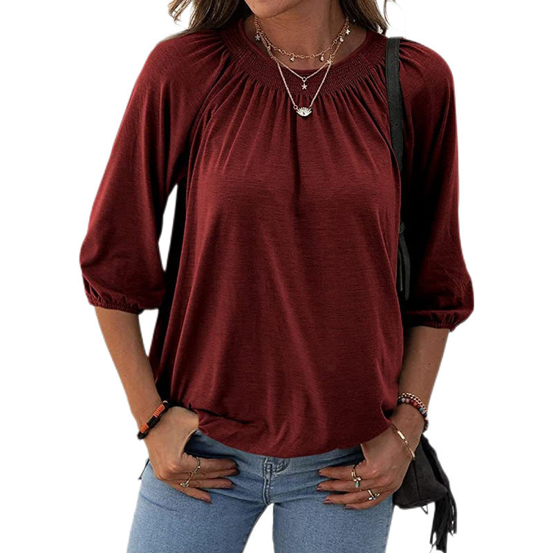 Women's Spring Summer Elegant Pullover Round Neck Loose Blouses