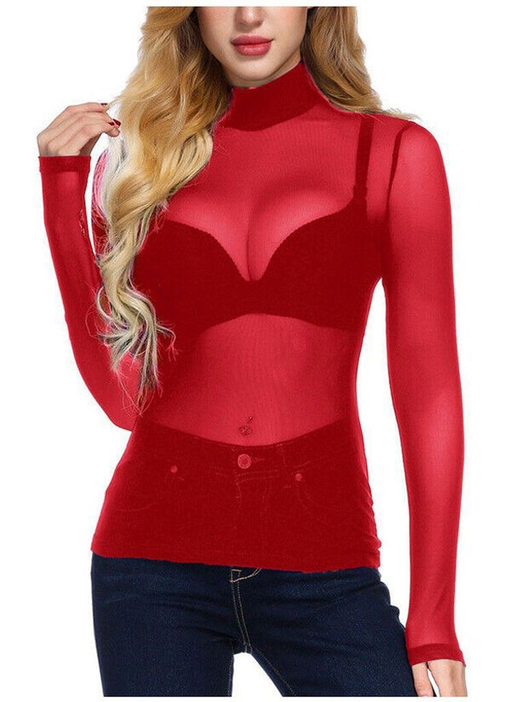 Women's Sexy Ultra Slim Mesh Stretch Tight Blouses