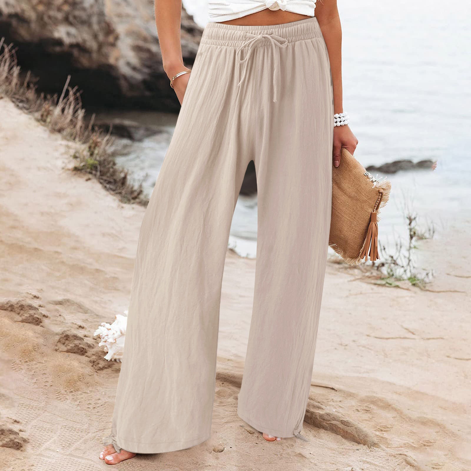 Elastic Casual Solid Color Trousers Wide Pants