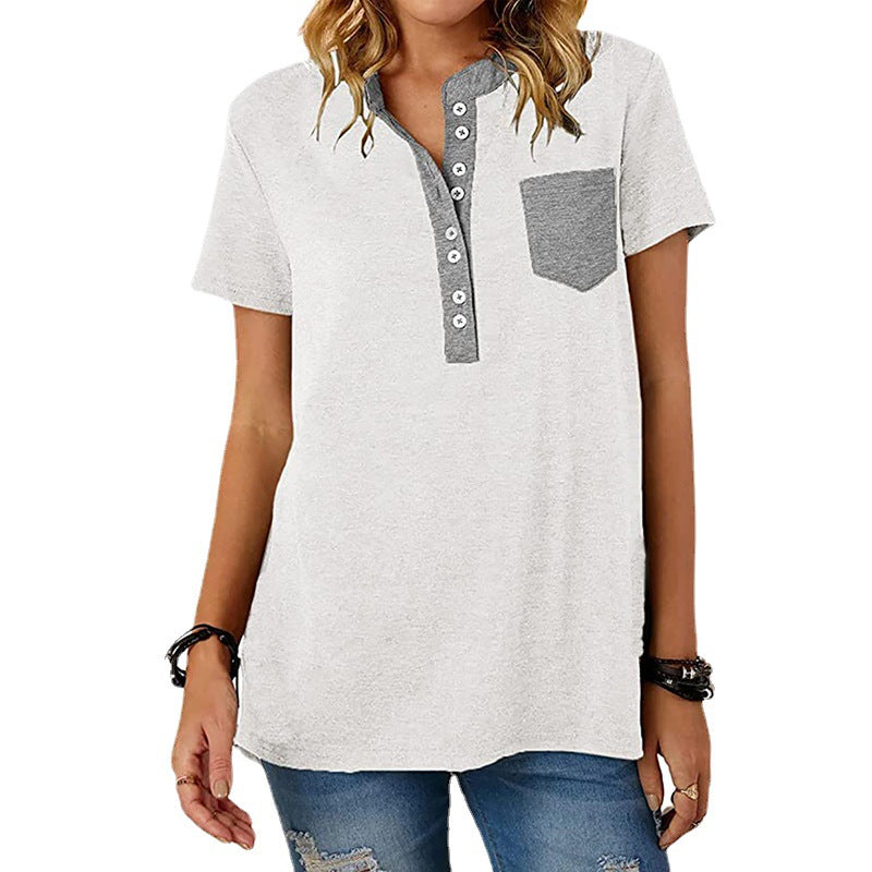 Women's T-shirt Summer Pocket Single-breasted Loose Casual Blouses