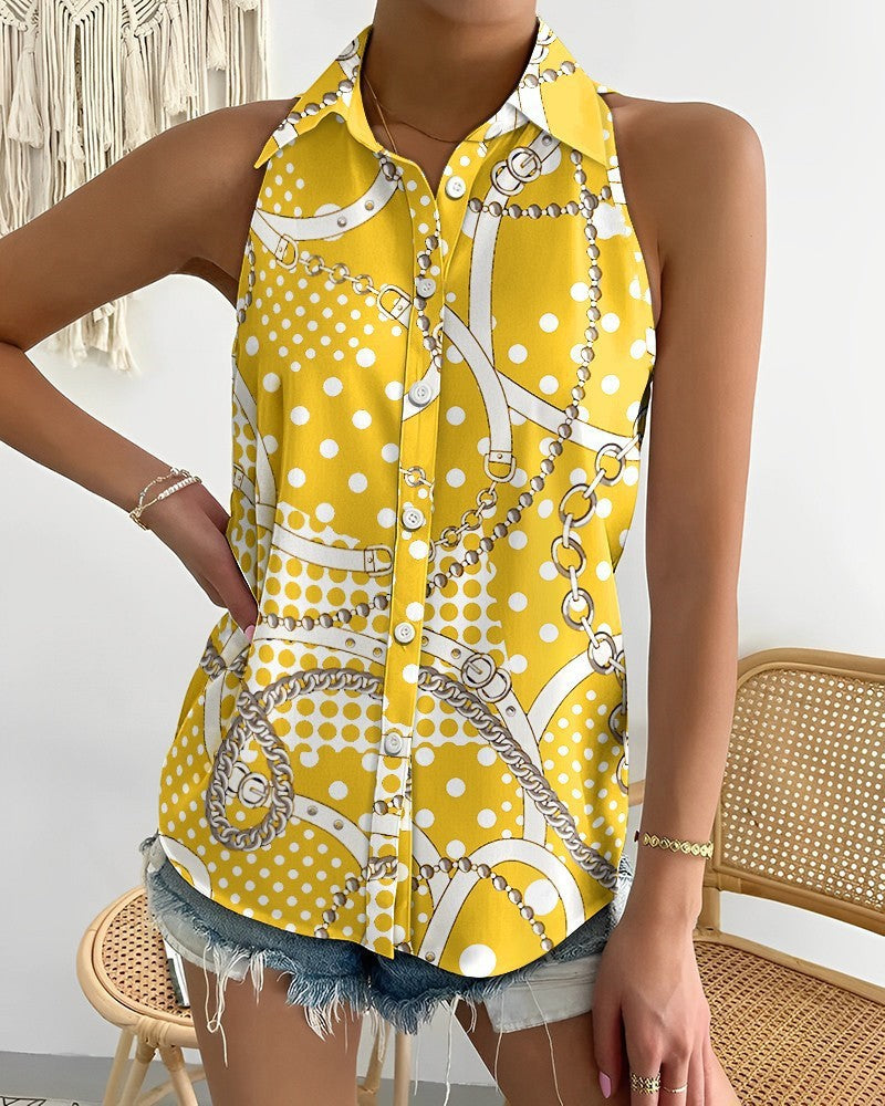 Women's Summer Casual Fashion Sleeveless Abstract Printing Blouses