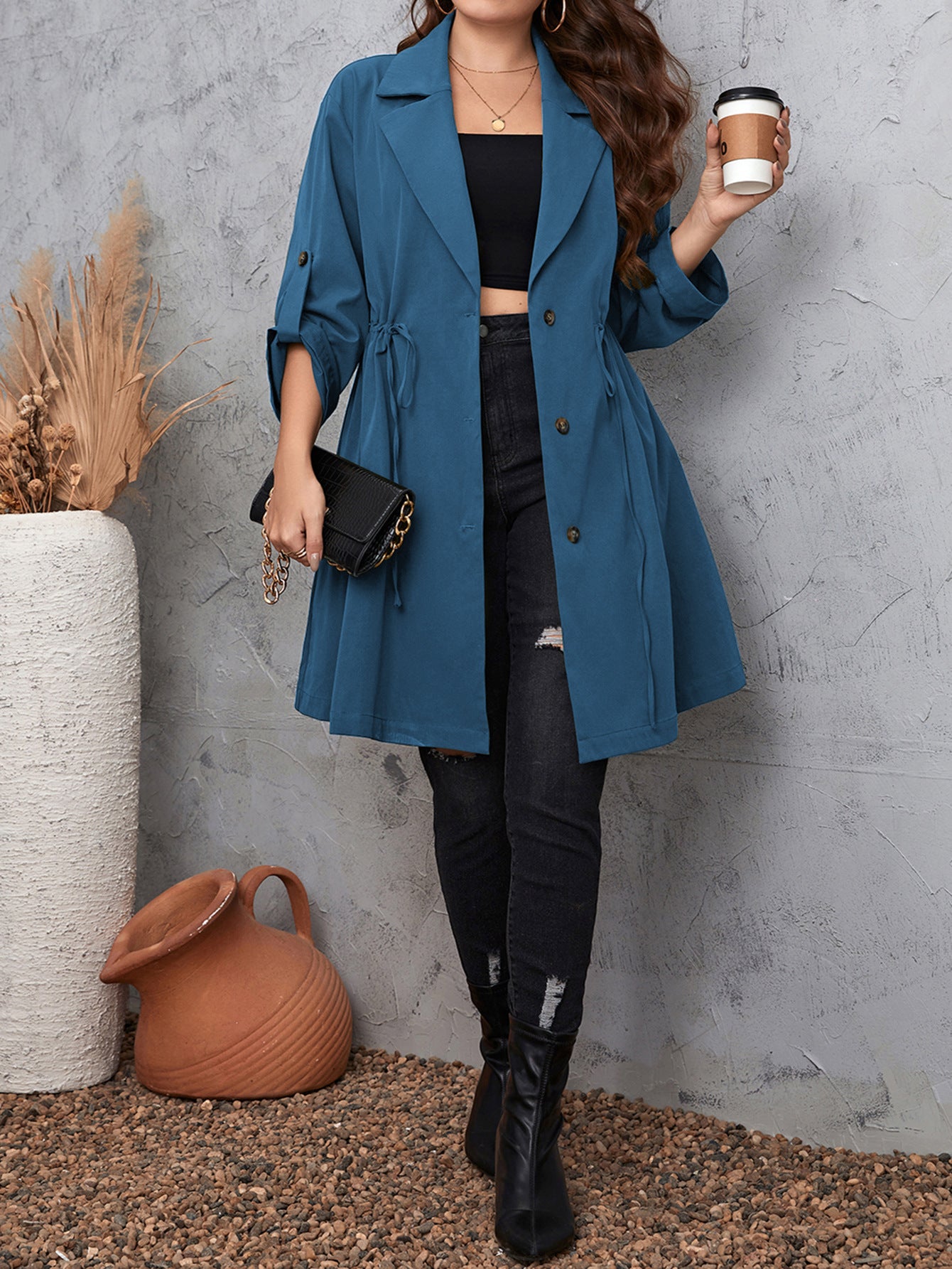 Design Simple Graceful Style Collar Mid-length Coats