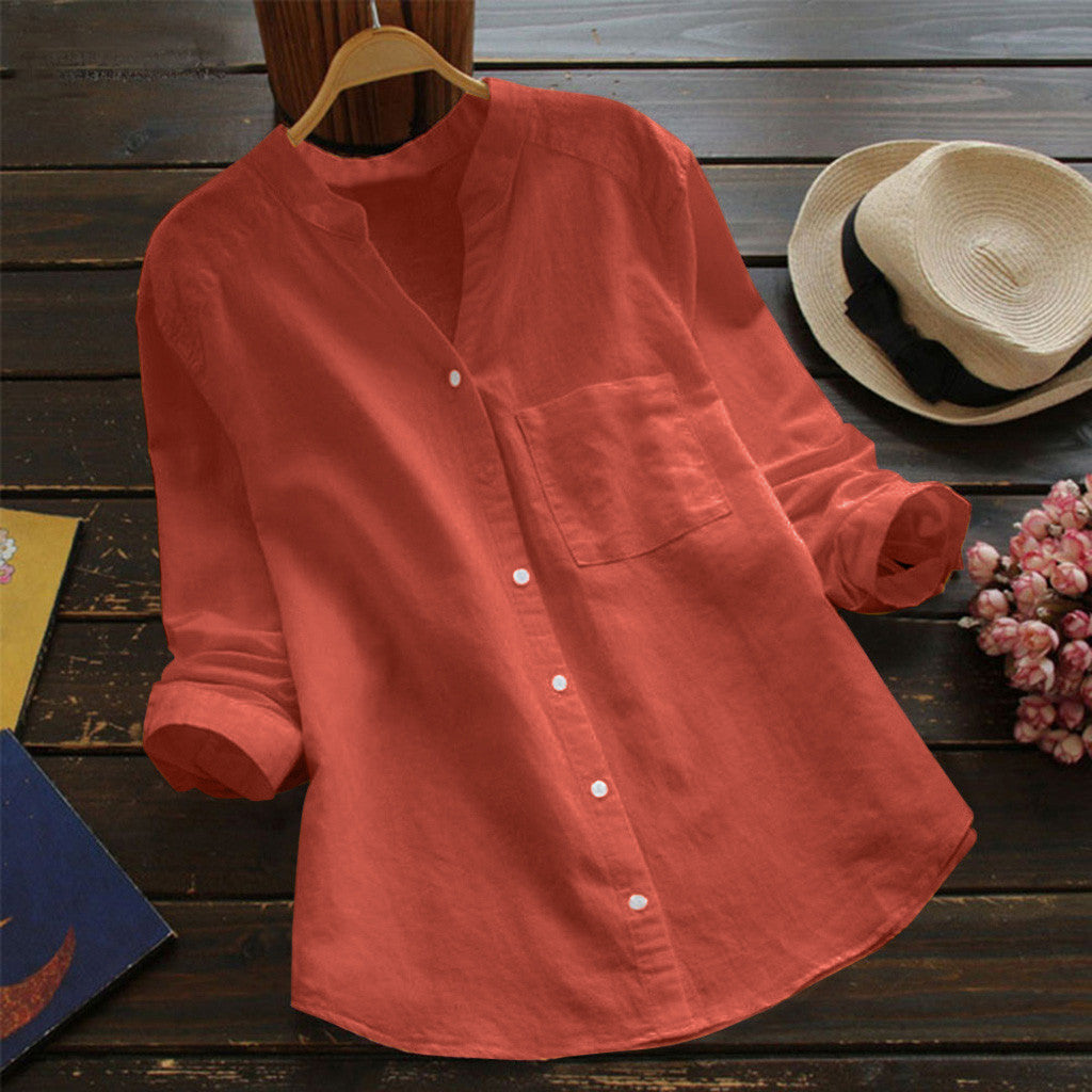 Cotton Linen Shirt Loose Solid Color Blouses