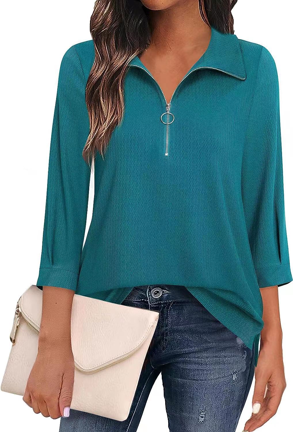 Women's Three-quarter Sleeve Solid Color Shirt Clothing