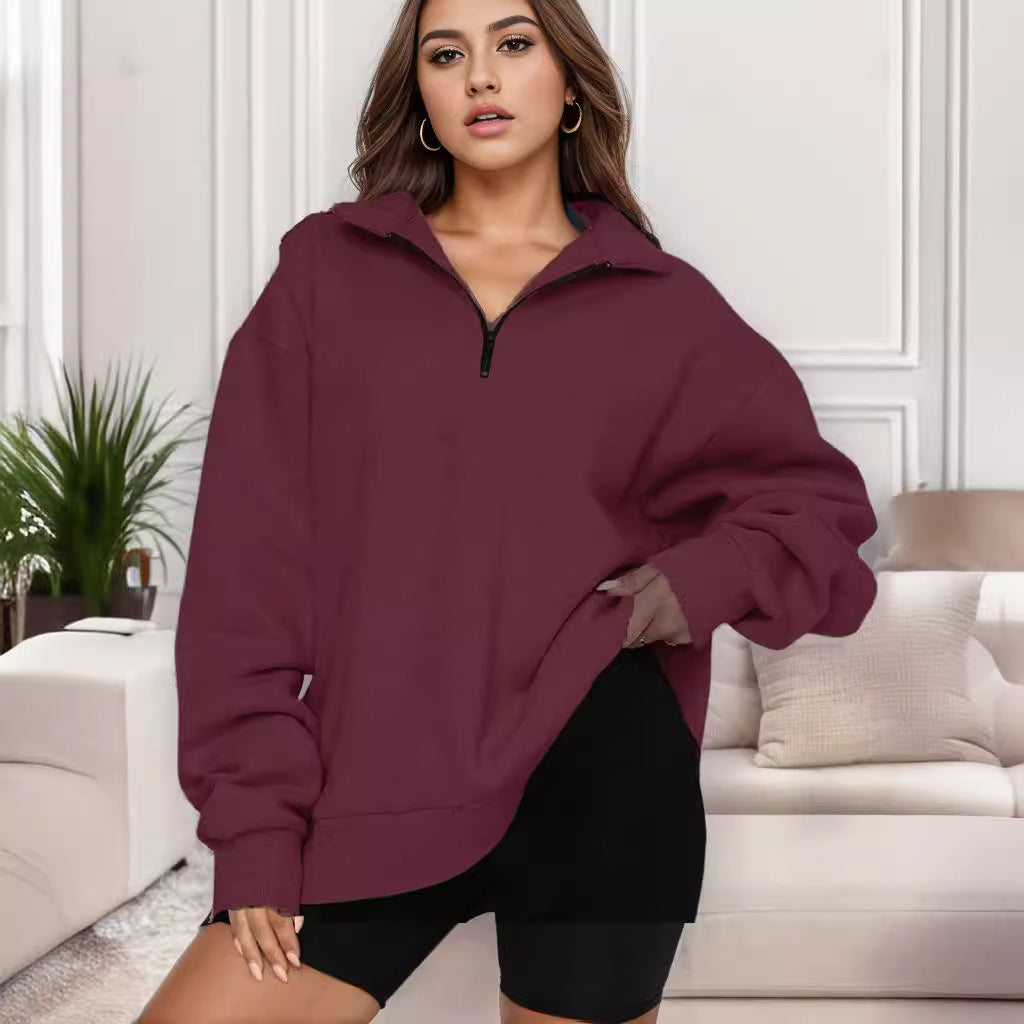 Women's Casual Half Zipper Pullover Long Sleeve Sweaters