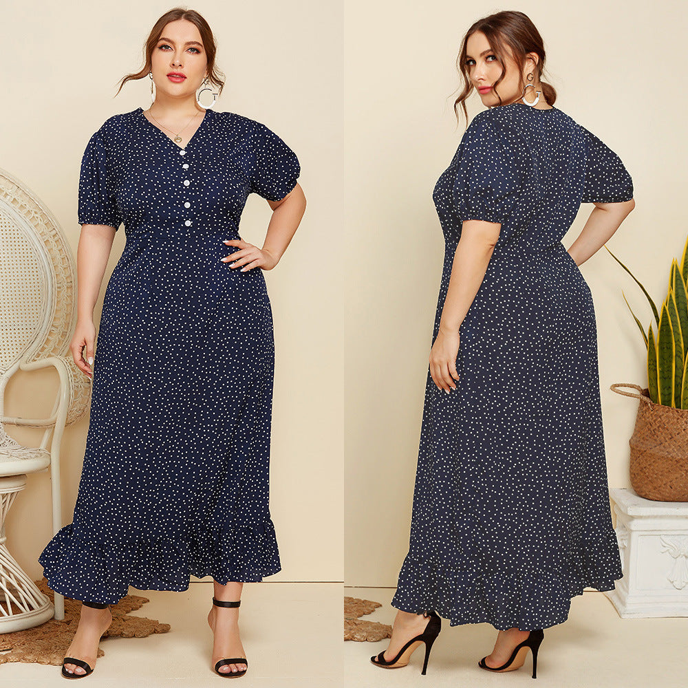 Women's Summer Polka Dot Fashion Sleeve Long Dresses