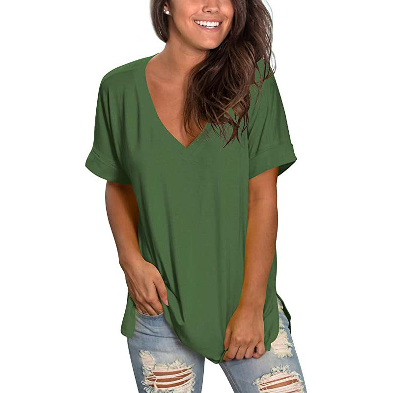 Women's Summer Solid Color Short-sleeved Loose Wear Tops