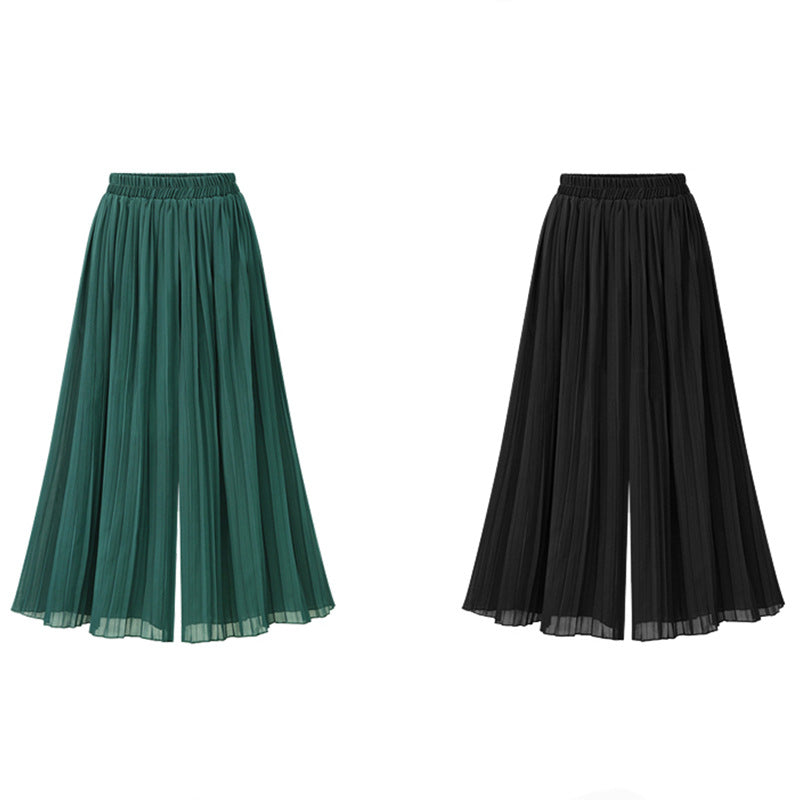 Women's Summer Extra Large Fat Chiffon Pleated Beach Culottes Pants