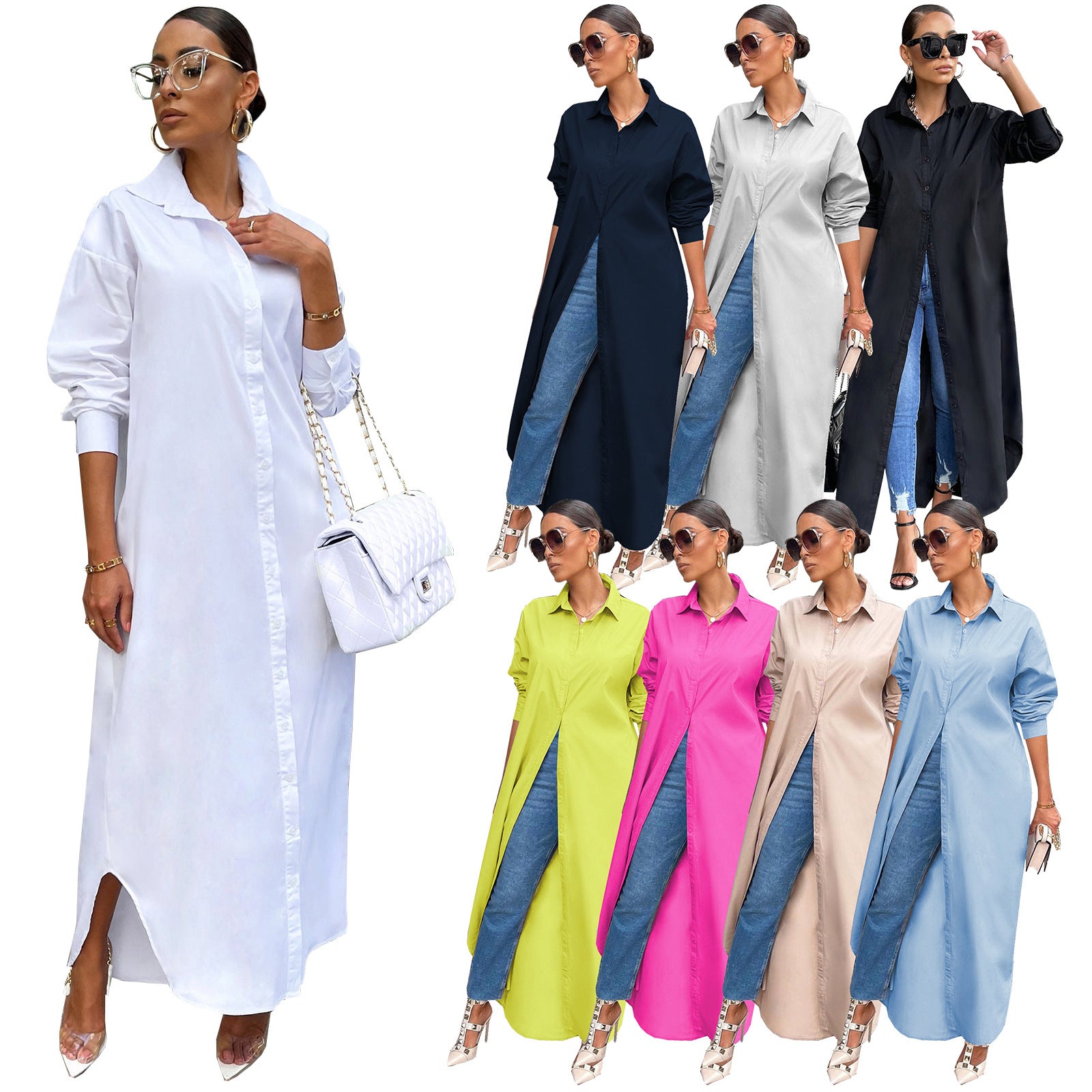 Women's Fashion Casual Solid Color Long Shirt Coats