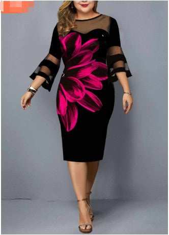 Women's Digital Printing Gauze Stitching Dress Plus Size