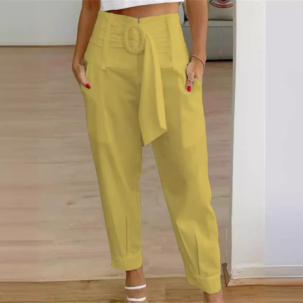 Women's Summer Casual Zipper High Waist Pocket Pants