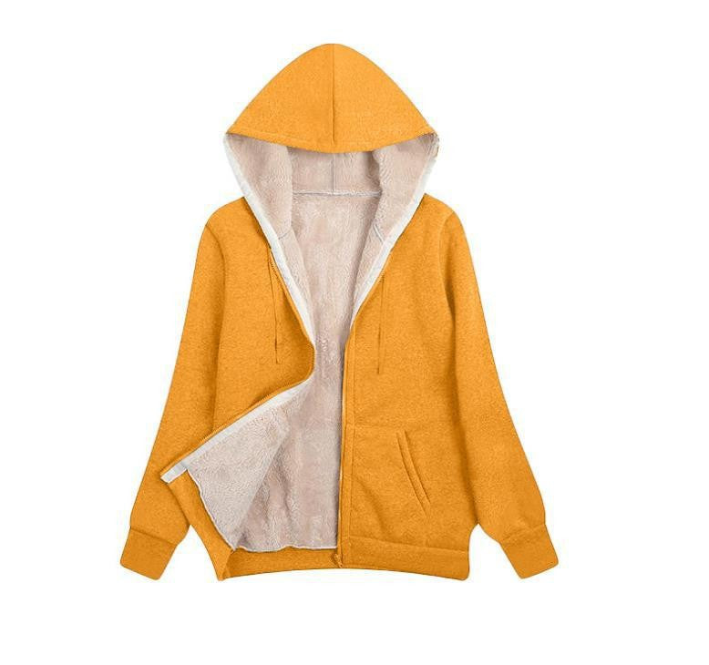 Women's Plush Hooded Long Sleeve Solid Color Clothing