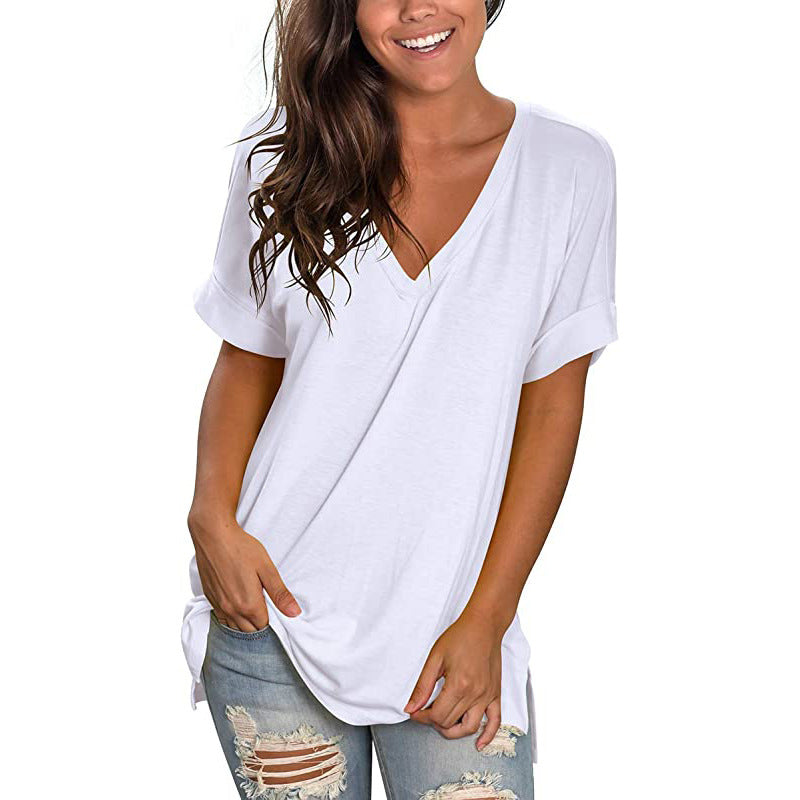 Women's Summer Solid Color Short-sleeved Loose Wear Tops